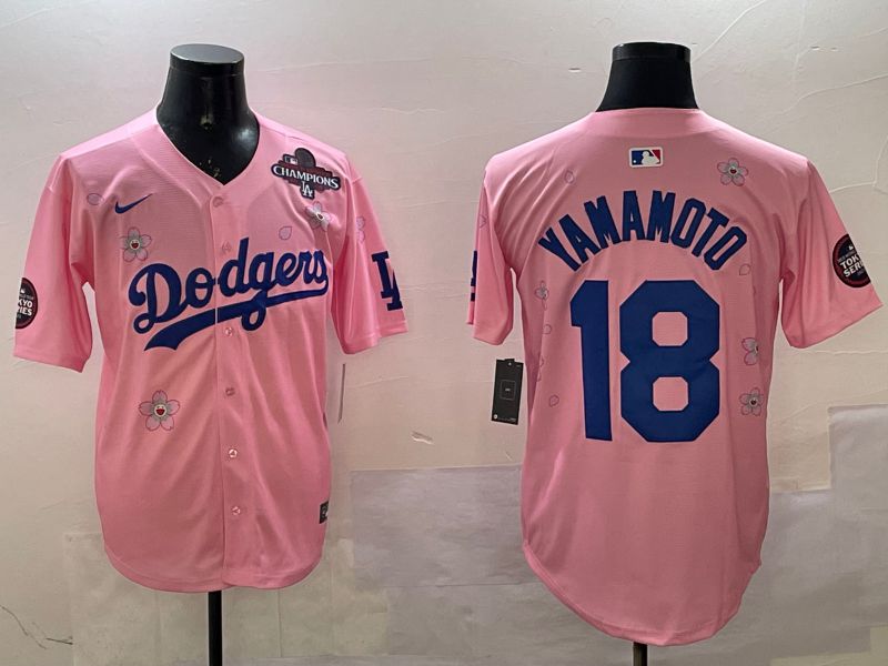 Men Los Angeles Dodgers 18 Yamamoto Pink Sakura Edition 2025 Nike MLB Jersey style 2